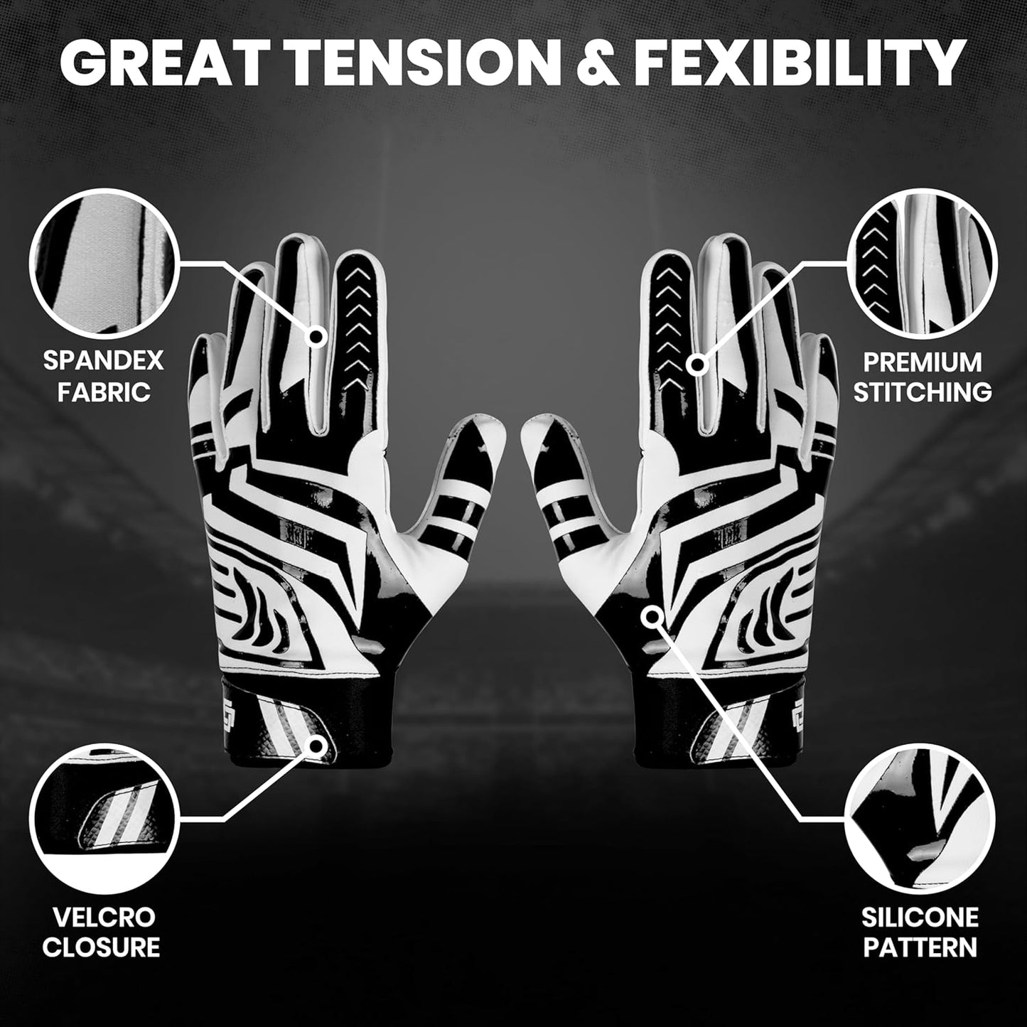 LYRX Professional Football Receiver Gloves with Optimal Silicone Palm Non-Slip Grip Control Ultra-Stick Sports Lightweight Glove and Precision Fit Youth | Adult