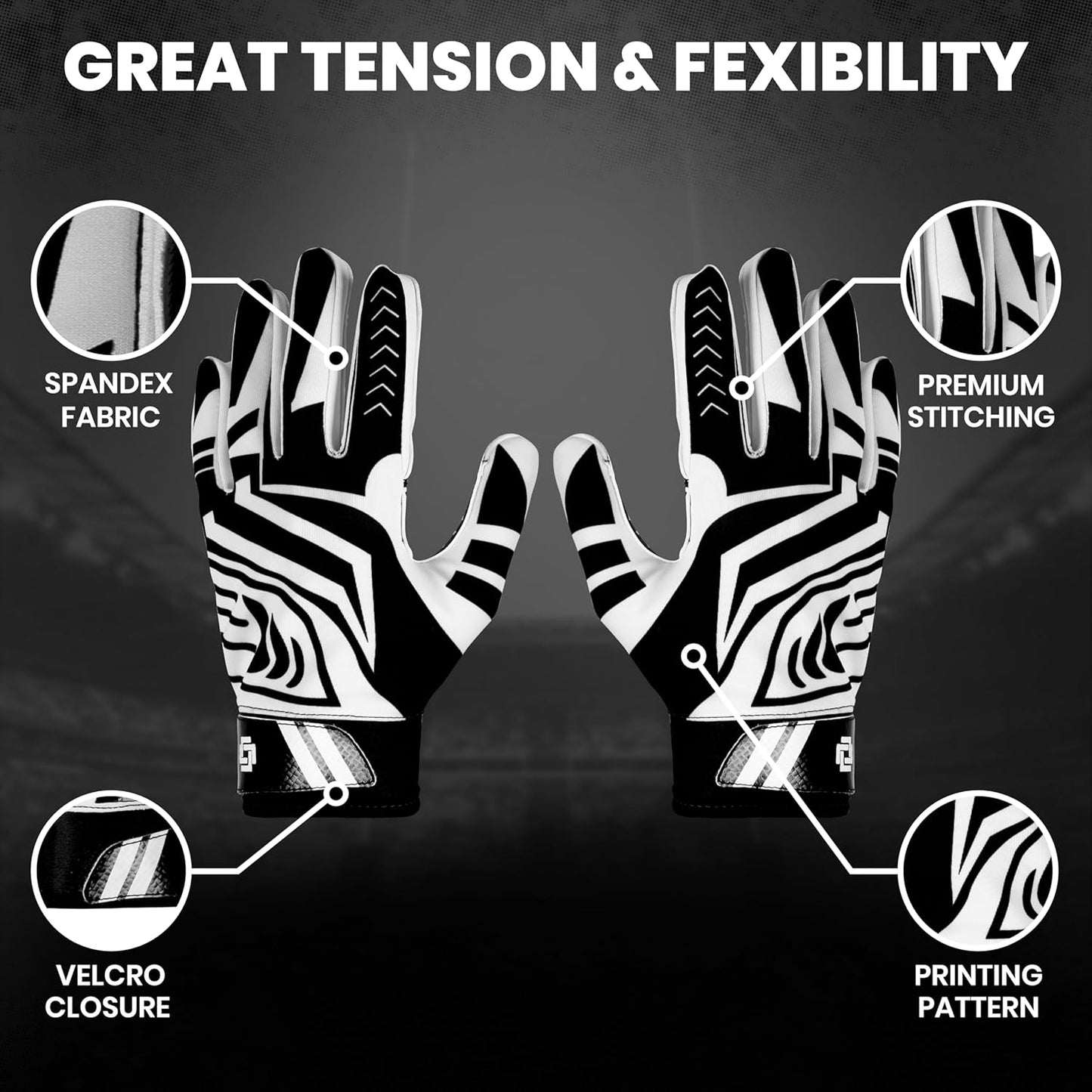 LYRX Professional Football Receiver Gloves with Optimal Silicone Palm Non-Slip Grip Control Ultra-Stick Sports Lightweight Glove and Precision Fit Youth | Adult