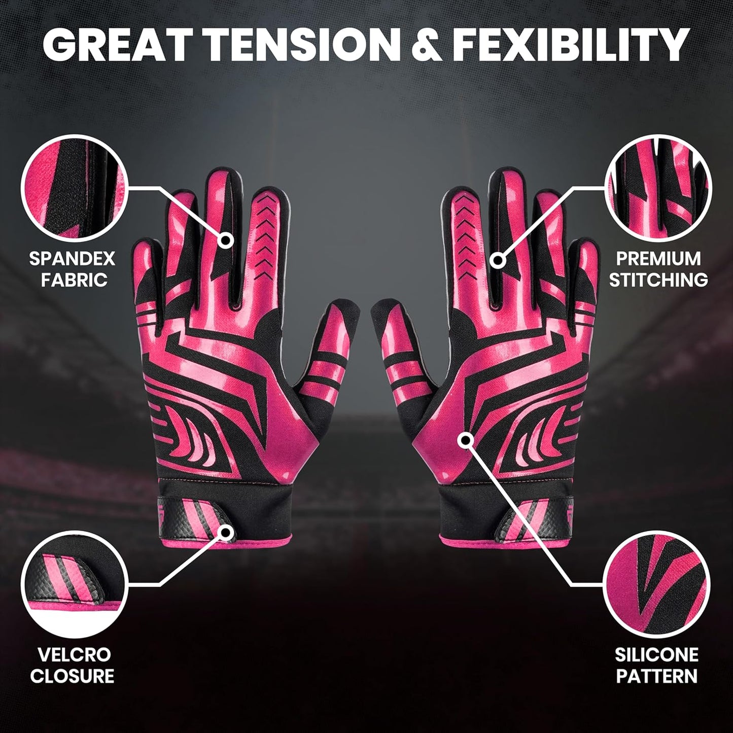 LYRX Professional Football Receiver Gloves with Optimal Silicone Palm Non-Slip Grip Control Ultra-Stick Sports Lightweight Glove and Precision Fit Youth | Adult