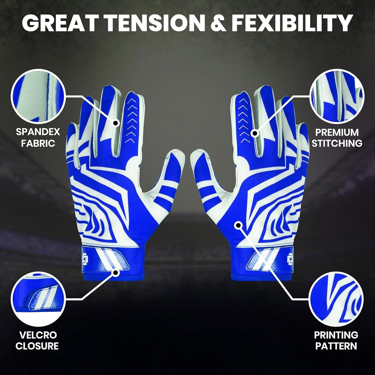 LYRX Professional Football Receiver Gloves with Optimal Silicone Palm Non-Slip Grip Control Ultra-Stick Sports Lightweight Glove and Precision Fit Youth | Adult