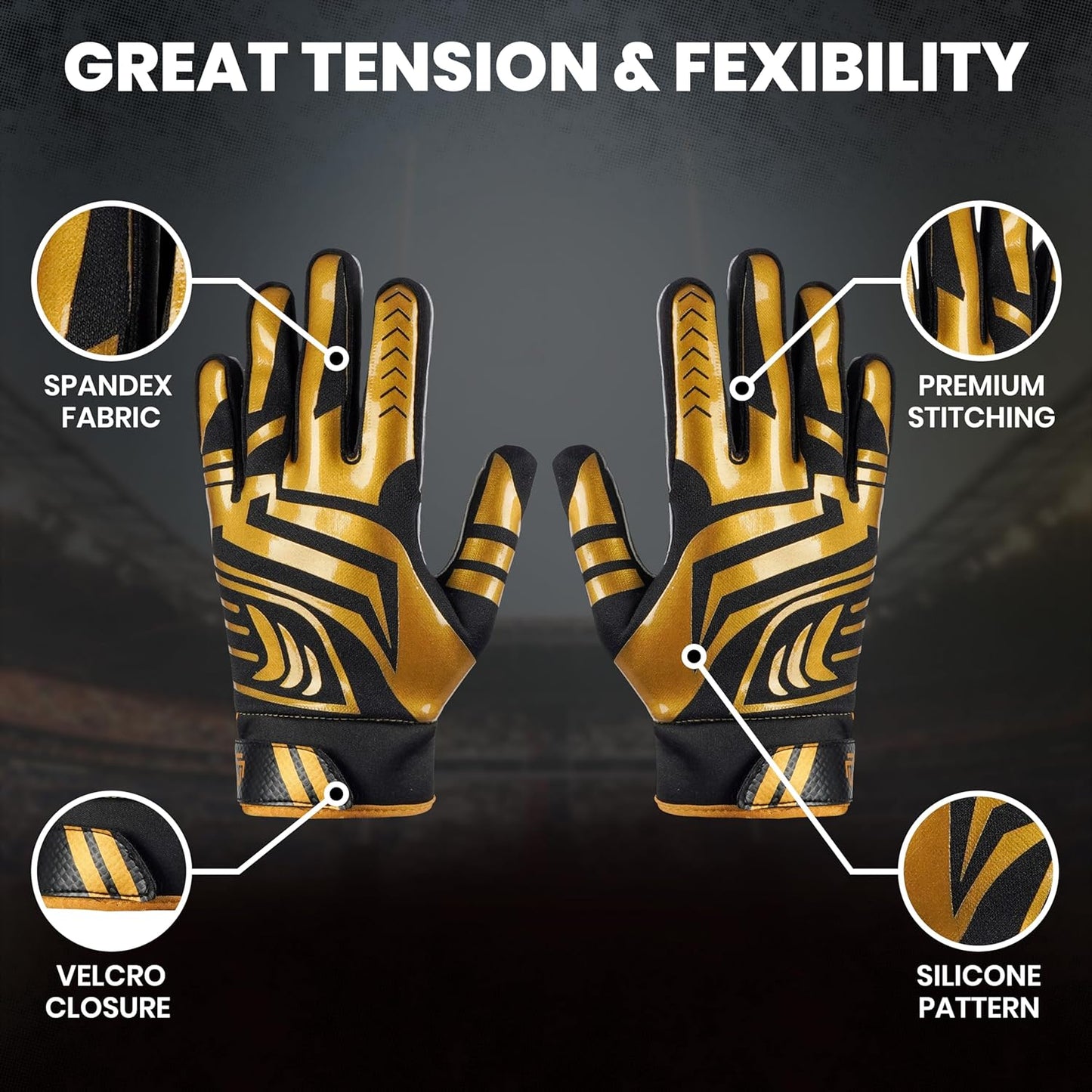 LYRX Professional Football Receiver Gloves with Optimal Silicone Palm Non-Slip Grip Control Ultra-Stick Sports Lightweight Glove and Precision Fit Youth | Adult