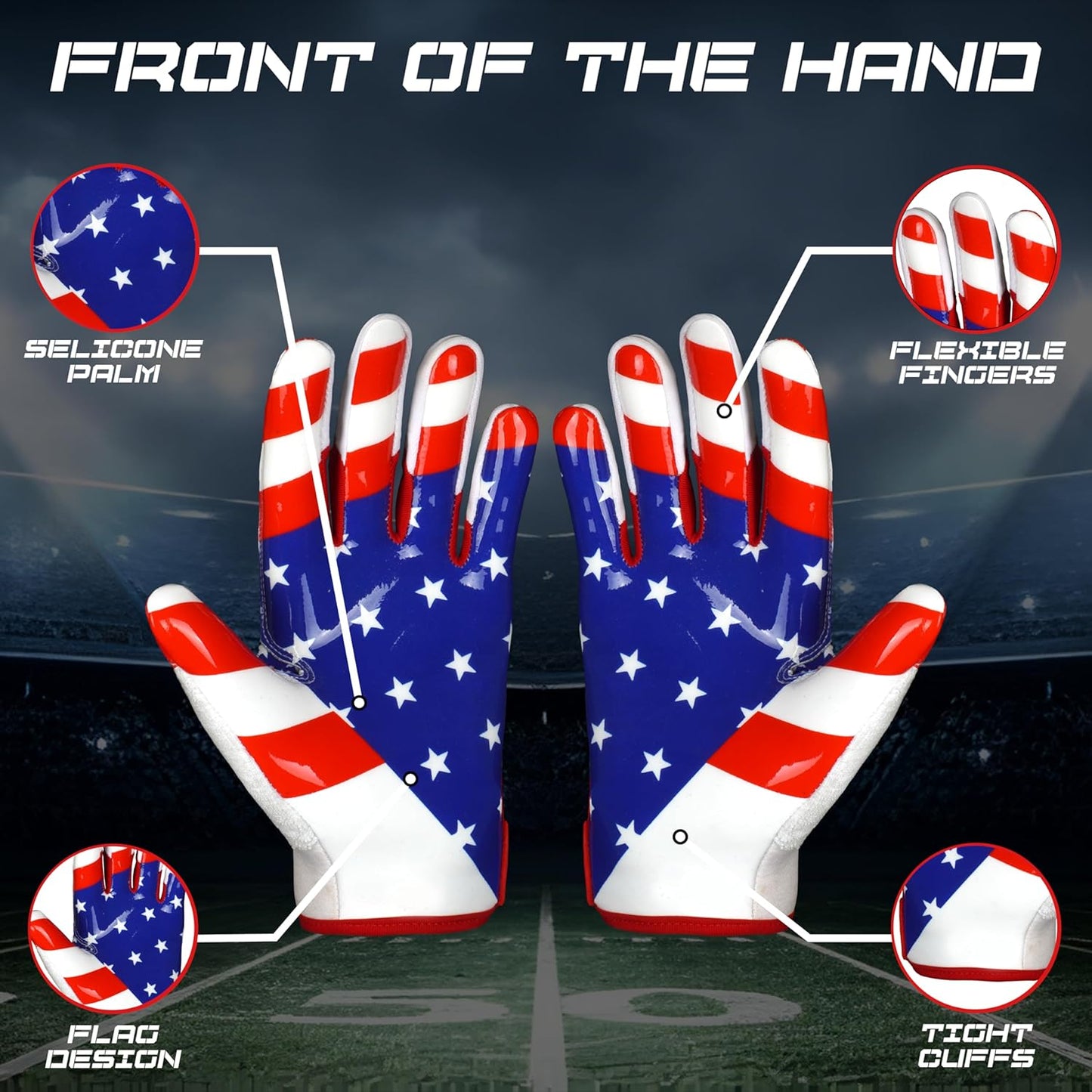 LYRX Professional Football Receiver Gloves with Optimal Silicone Palm Non-Slip Grip Control Ultra-Stick Sports Lightweight Glove and Precision Fit Youth | Adult