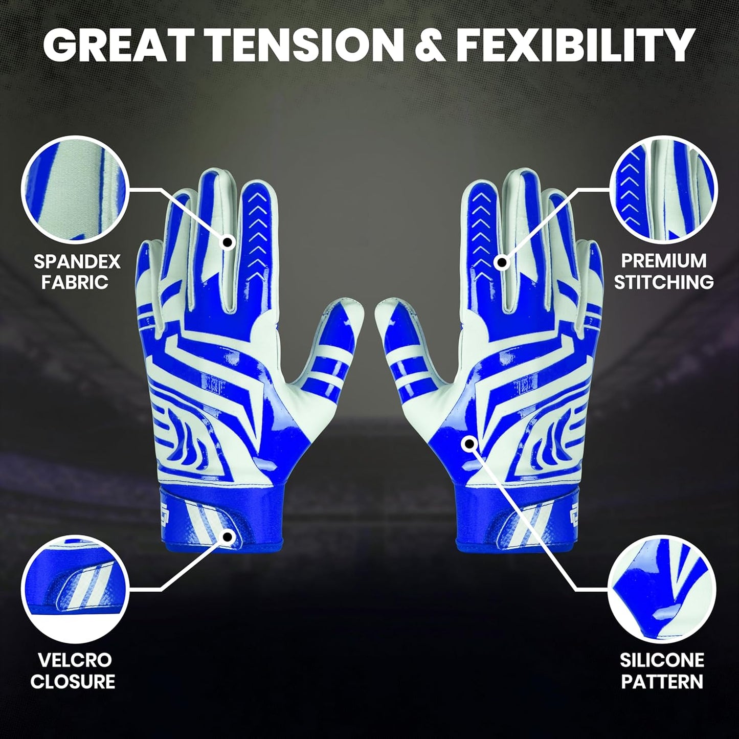 LYRX Professional Football Receiver Gloves with Optimal Silicone Palm Non-Slip Grip Control Ultra-Stick Sports Lightweight Glove and Precision Fit Youth | Adult