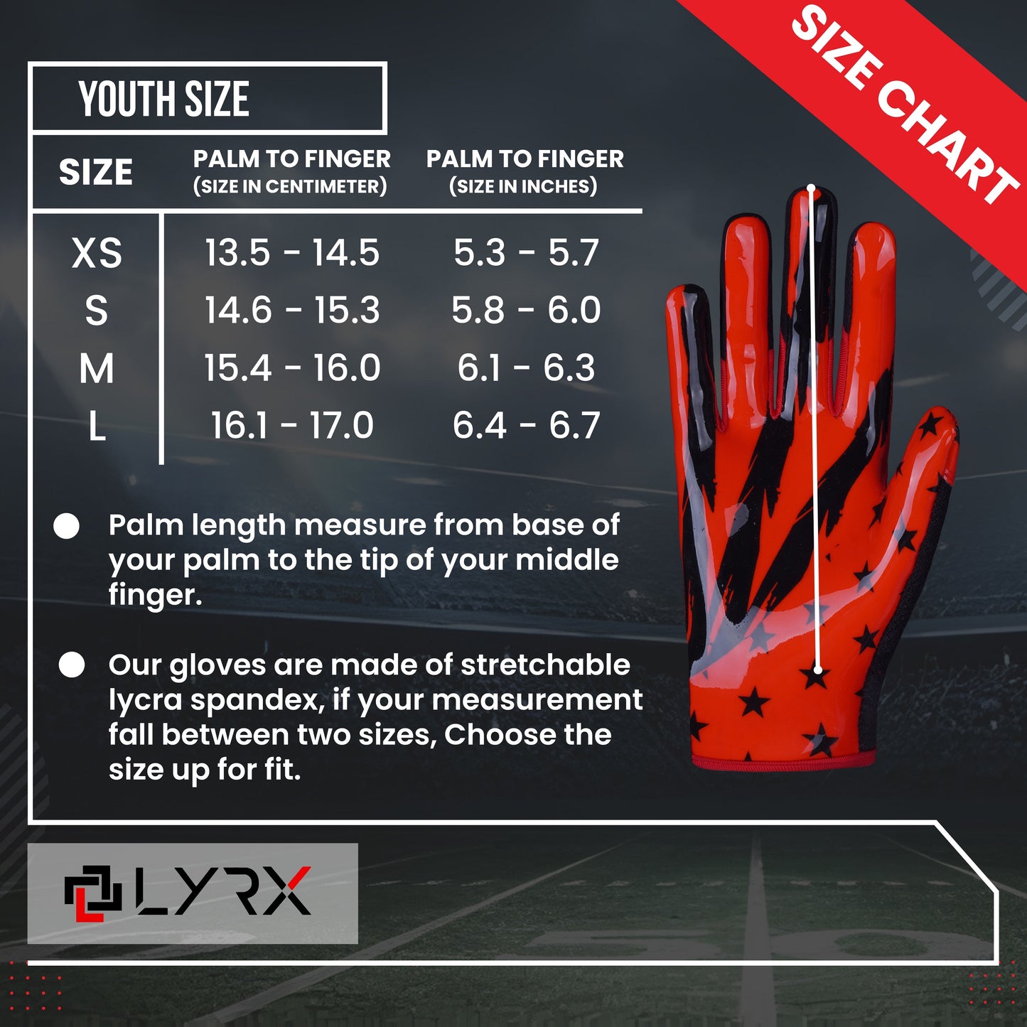 LYRX Kids Football Receiver Gloves: Elevate Your Game with Sticky Wide Performance! Designed for Kids - Experience Comfort and Flexibility with Stretch Fit