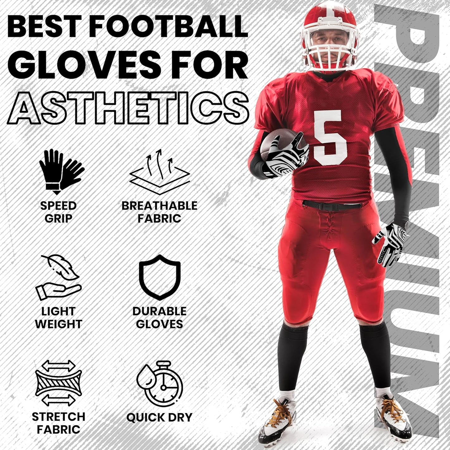 LYRX Professional Football Receiver Gloves with Optimal Silicone Palm Non-Slip Grip Control Ultra-Stick Sports Lightweight Glove and Precision Fit Youth | Adult