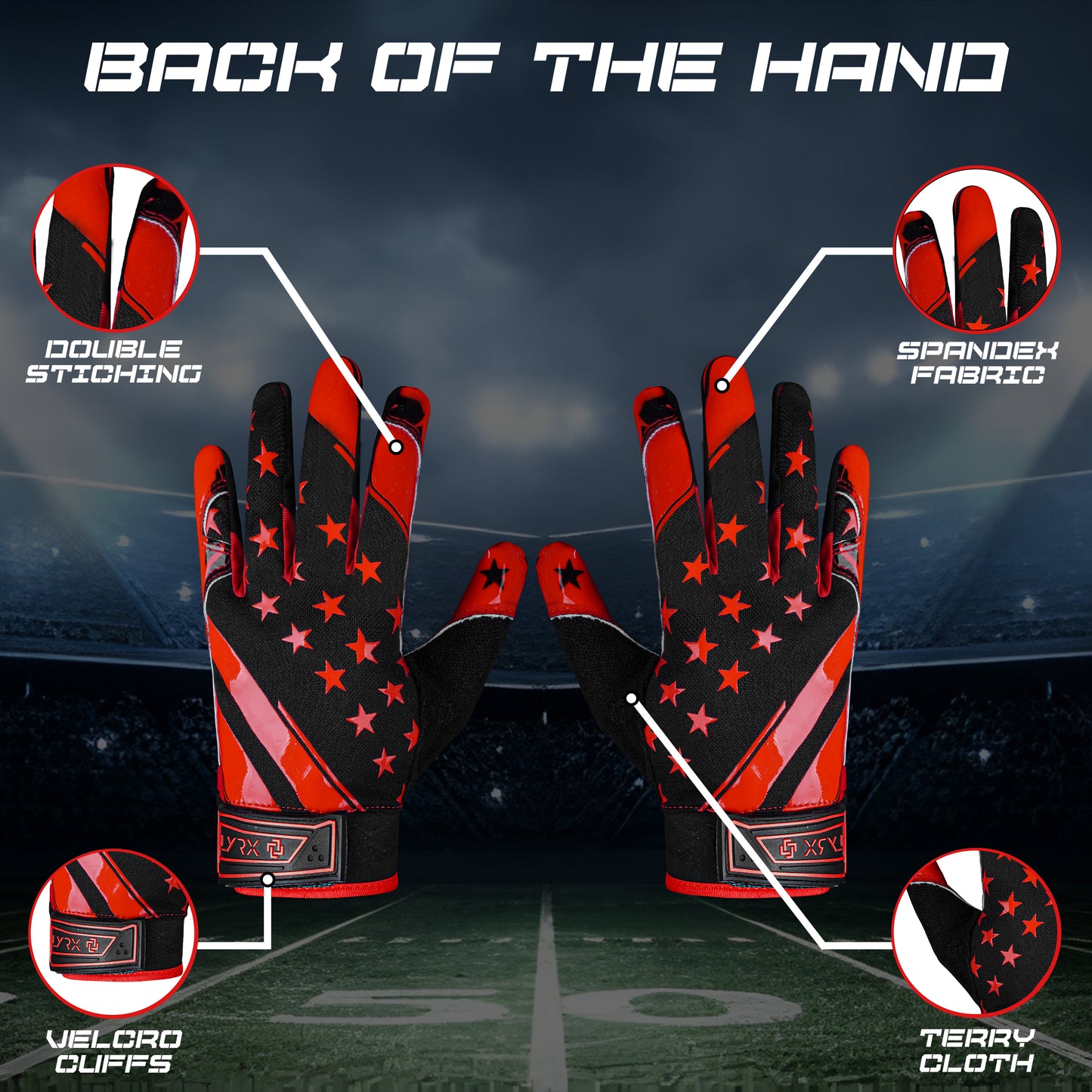 LYRX Kids Football Receiver Gloves: Elevate Your Game with Sticky Wide Performance! Designed for Kids - Experience Comfort and Flexibility with Stretch Fit