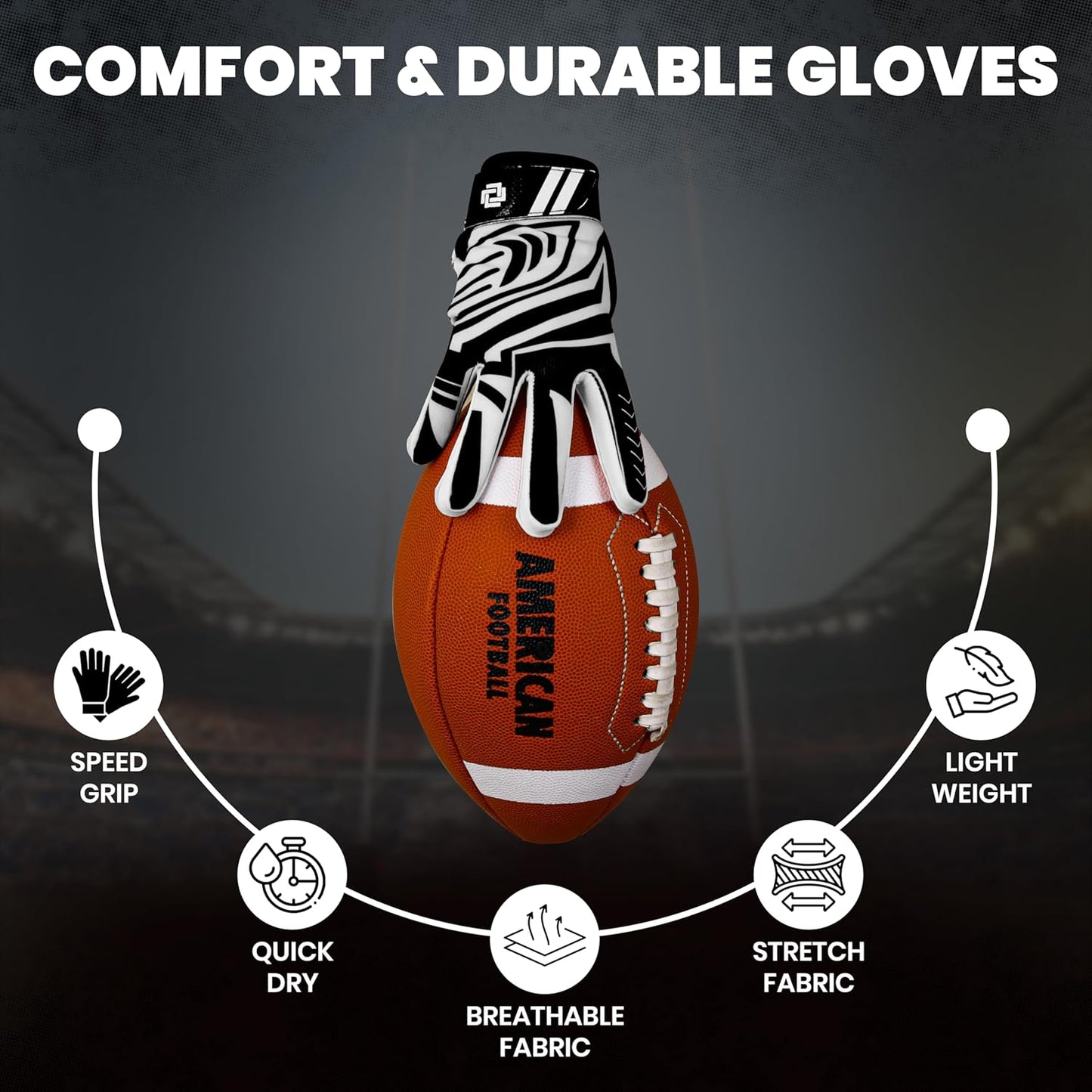 LYRX Professional Football Receiver Gloves with Optimal Silicone Palm Non-Slip Grip Control Ultra-Stick Sports Lightweight Glove and Precision Fit Youth | Adult