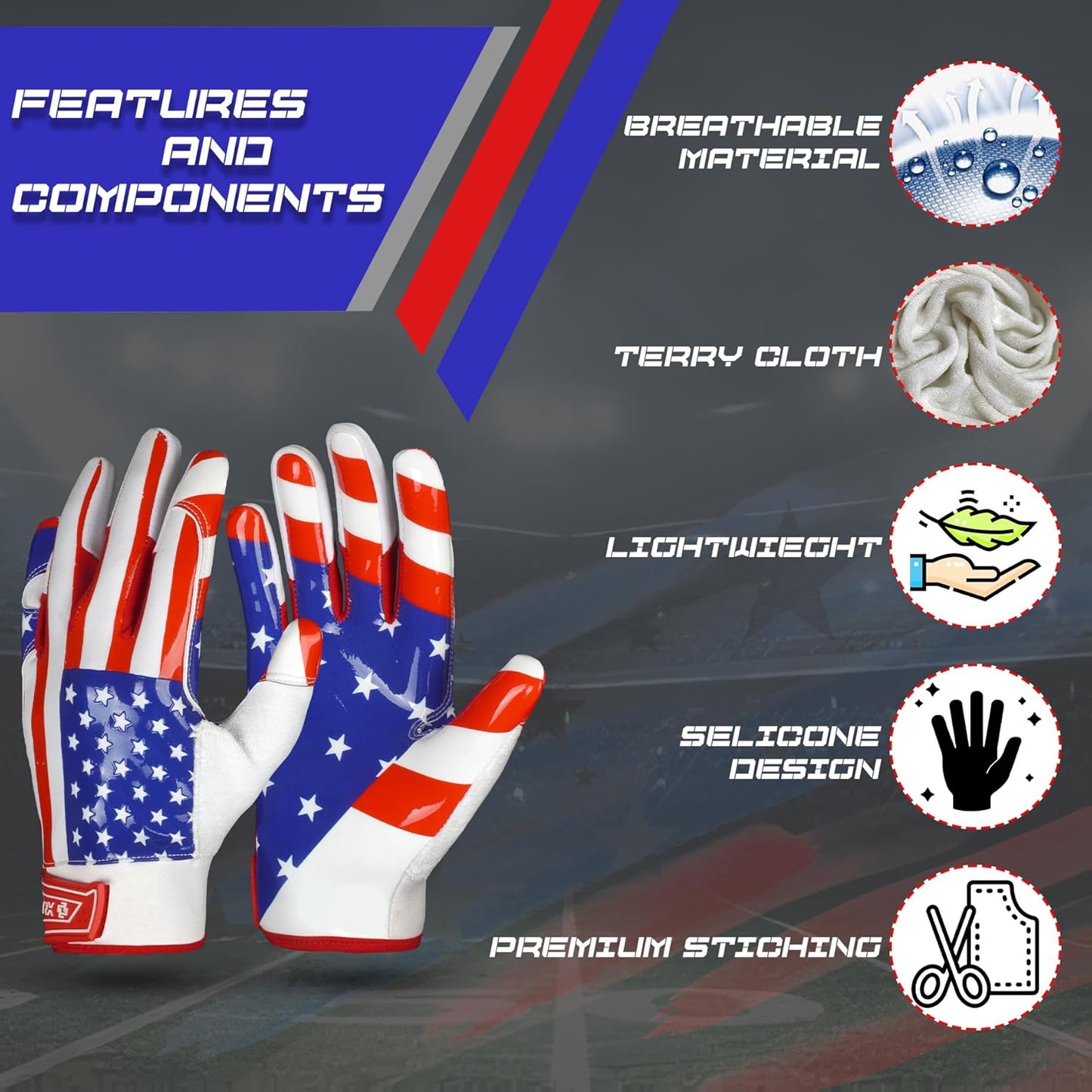 LYRX Professional Football Receiver Gloves with Optimal Silicone Palm Non-Slip Grip Control Ultra-Stick Sports Lightweight Glove and Precision Fit Youth | Adult