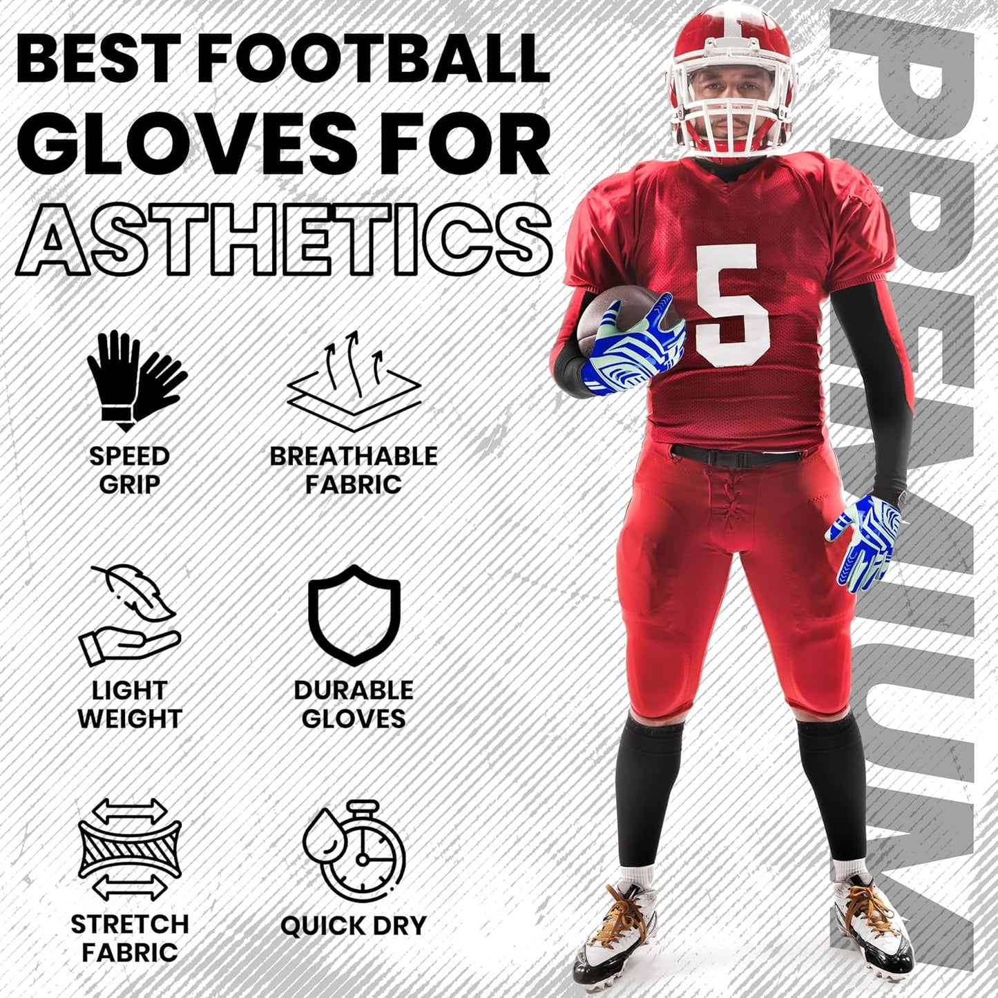 LYRX Professional Football Receiver Gloves with Optimal Silicone Palm Non-Slip Grip Control Ultra-Stick Sports Lightweight Glove and Precision Fit Youth | Adult