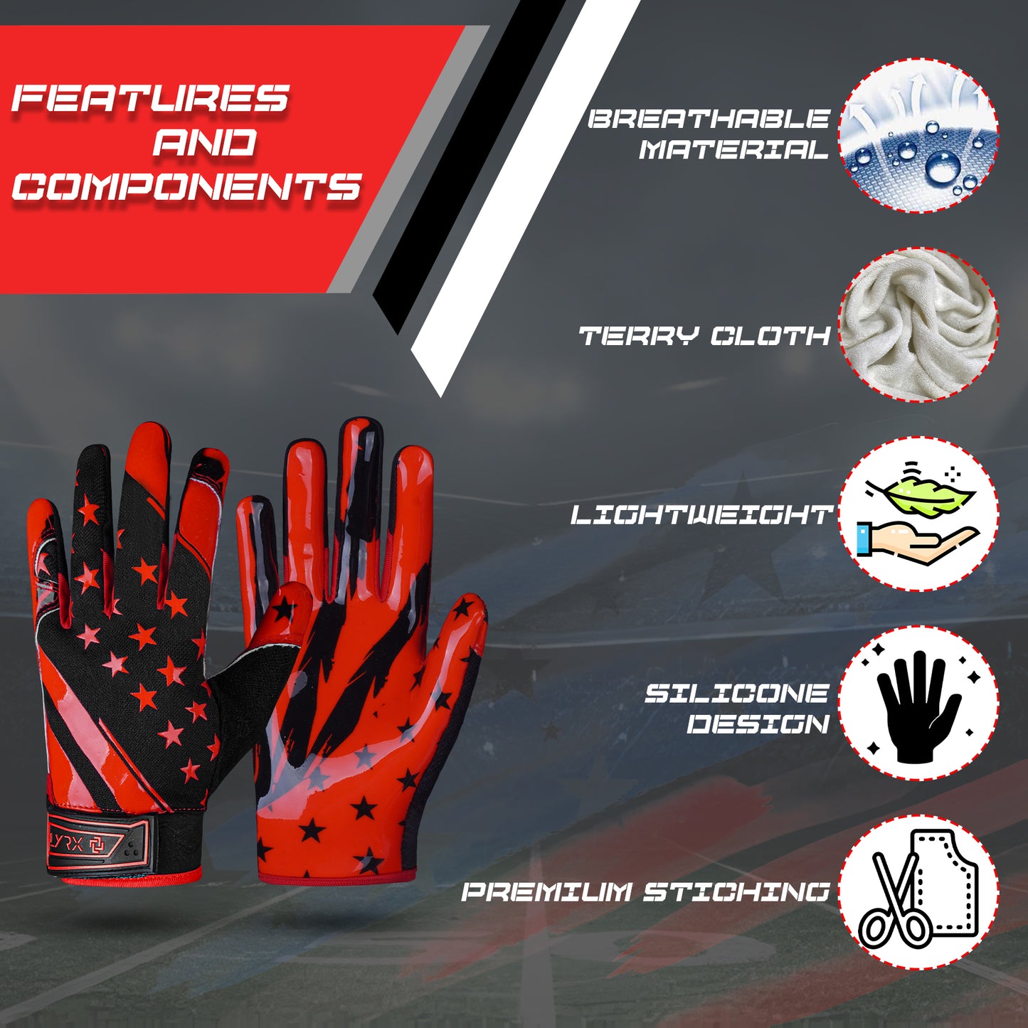 LYRX Kids Football Receiver Gloves: Elevate Your Game with Sticky Wide Performance! Designed for Kids - Experience Comfort and Flexibility with Stretch Fit