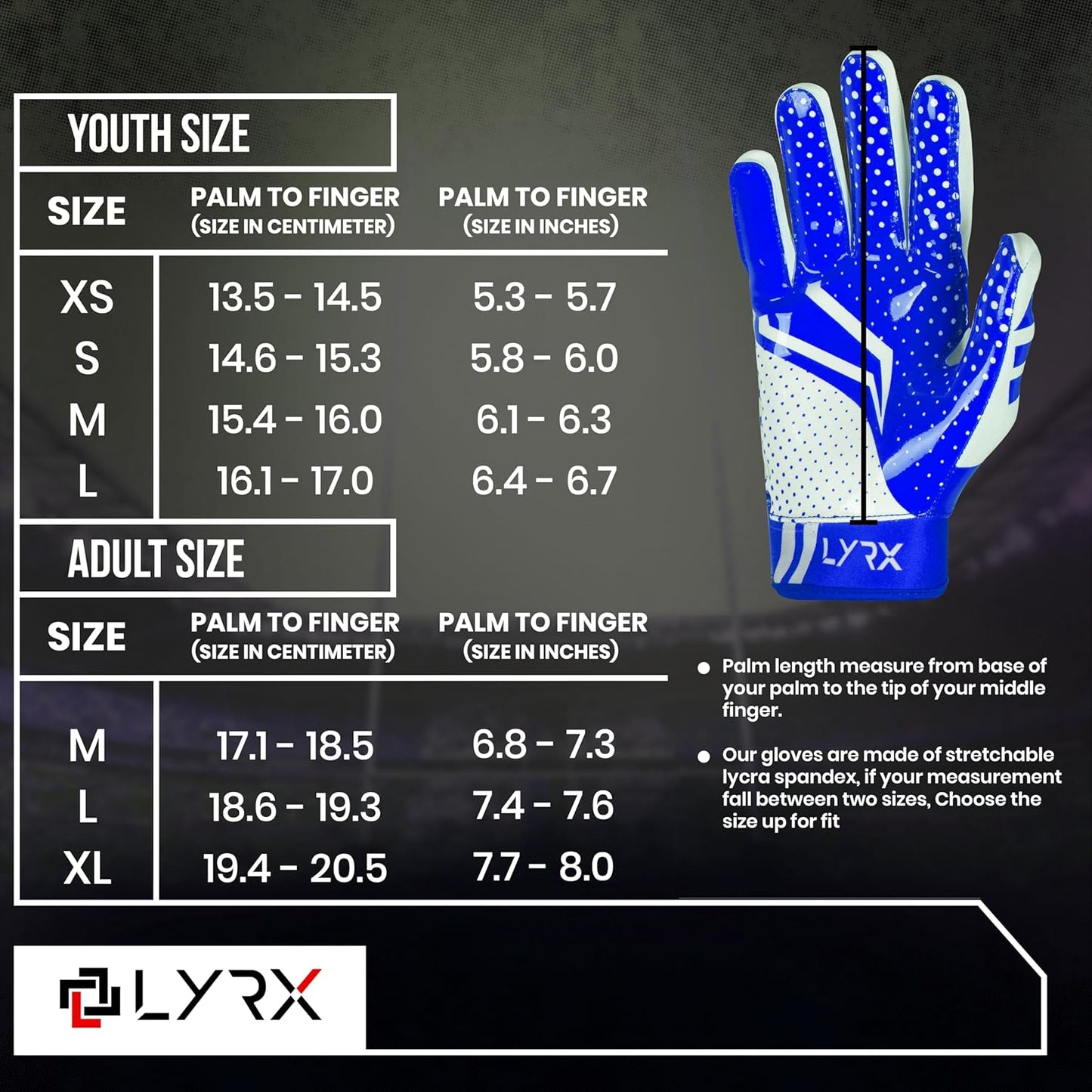 LYRX Professional Football Receiver Gloves with Optimal Silicone Palm Non-Slip Grip Control Ultra-Stick Sports Lightweight Glove and Precision Fit Youth | Adult