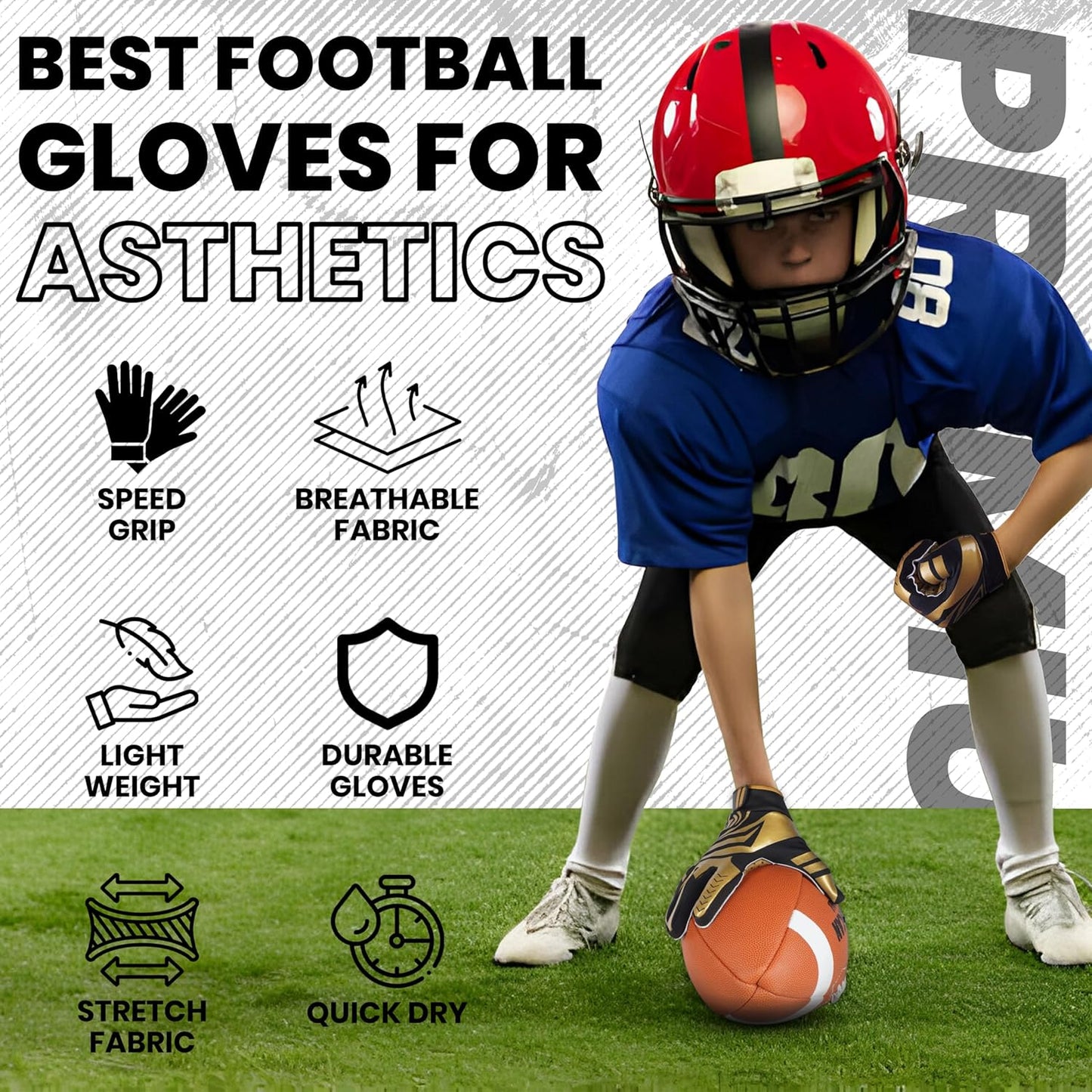 LYRX Professional Football Receiver Gloves with Optimal Silicone Palm Non-Slip Grip Control Ultra-Stick Sports Lightweight Glove and Precision Fit Youth | Adult