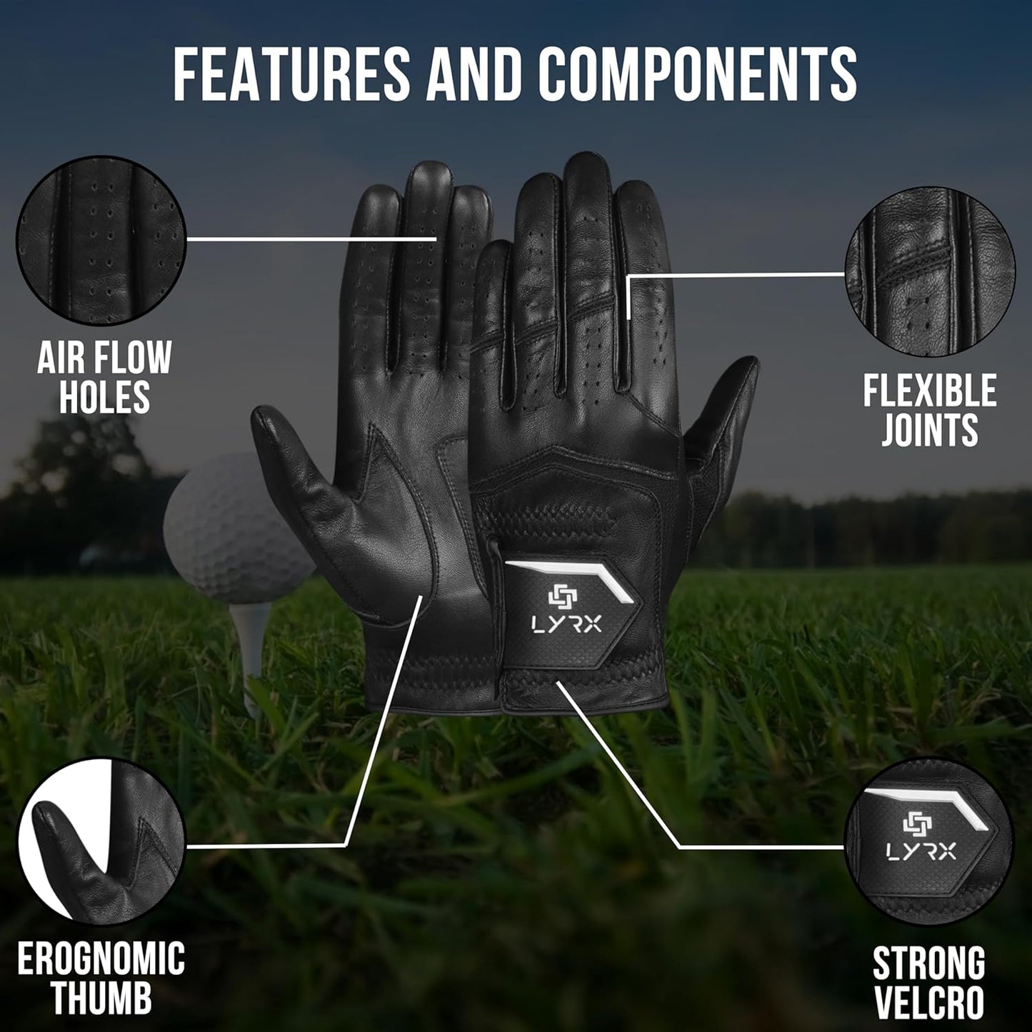 LYRX Pro Series Golf Glove-100% Cabretta Leather with Innovative Elastic Wristband for Peak Performance on The Green