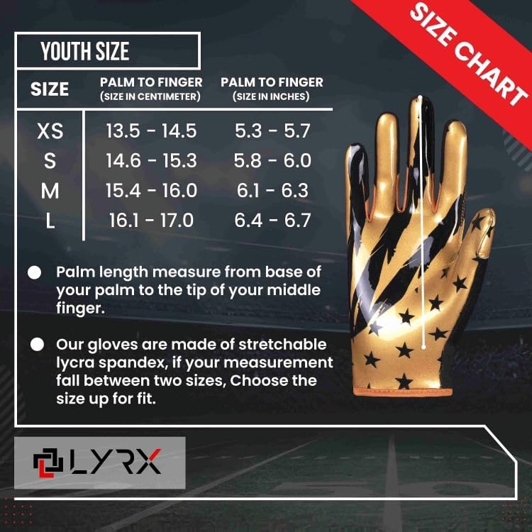 LYRX Kids Football Receiver Gloves: Elevate Your Game with Sticky Wide Performance! Designed for Kids - Experience Comfort and Flexibility with Stretch Fit