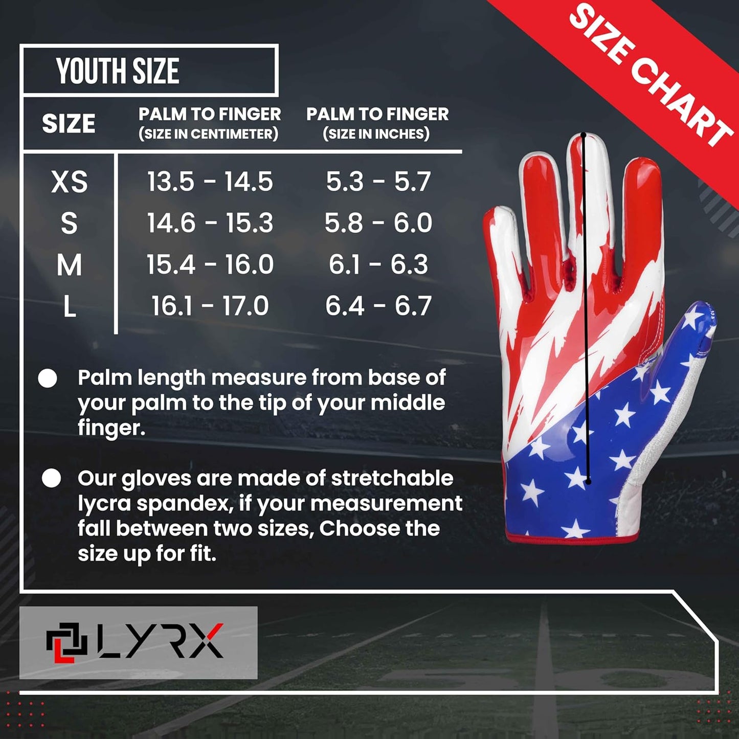 LYRX Kids Football Receiver Gloves: Elevate Your Game with Sticky Wide Performance! Designed for Kids - Experience Comfort and Flexibility with Stretch Fit