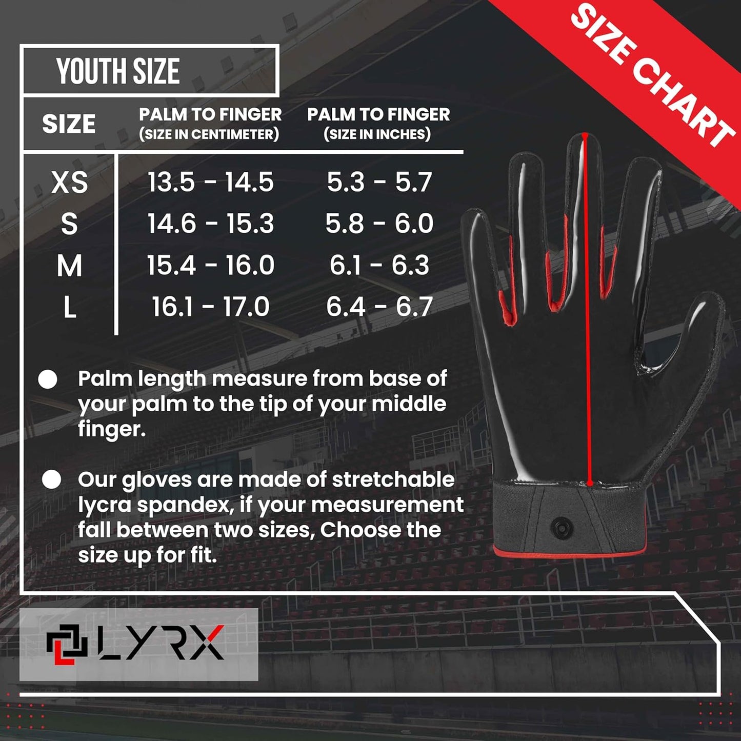 LYRX Kids Football Receiver Gloves: Elevate Your Game with Sticky Wide Performance! Designed for Kids - Experience Comfort and Flexibility with Stretch Fit