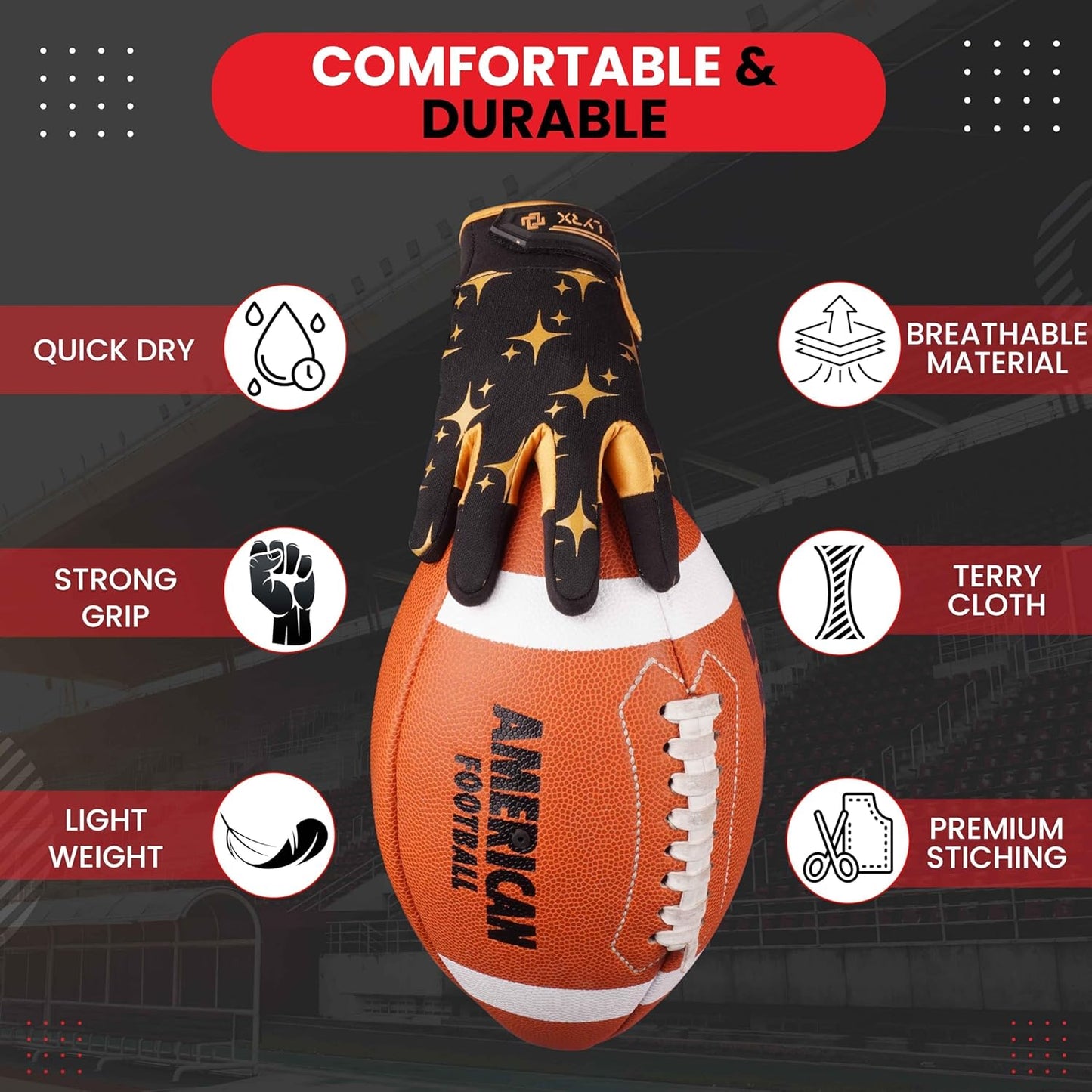 LYRX Kids Football Receiver Gloves: Elevate Your Game with Sticky Wide Performance! Designed for Kids - Experience Comfort and Flexibility with Stretch Fit