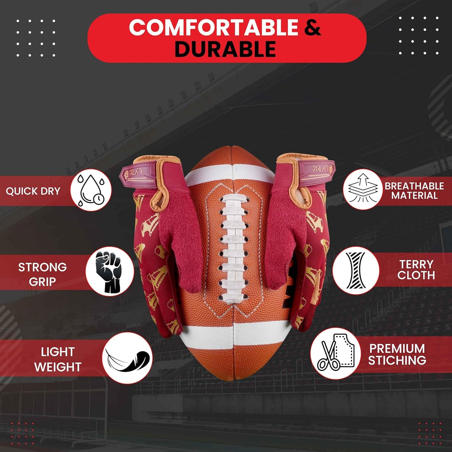 LYRX Kids Football Receiver Gloves: Elevate Your Game with Sticky Wide Performance! Designed for Kids - Experience Comfort and Flexibility with Stretch Fit