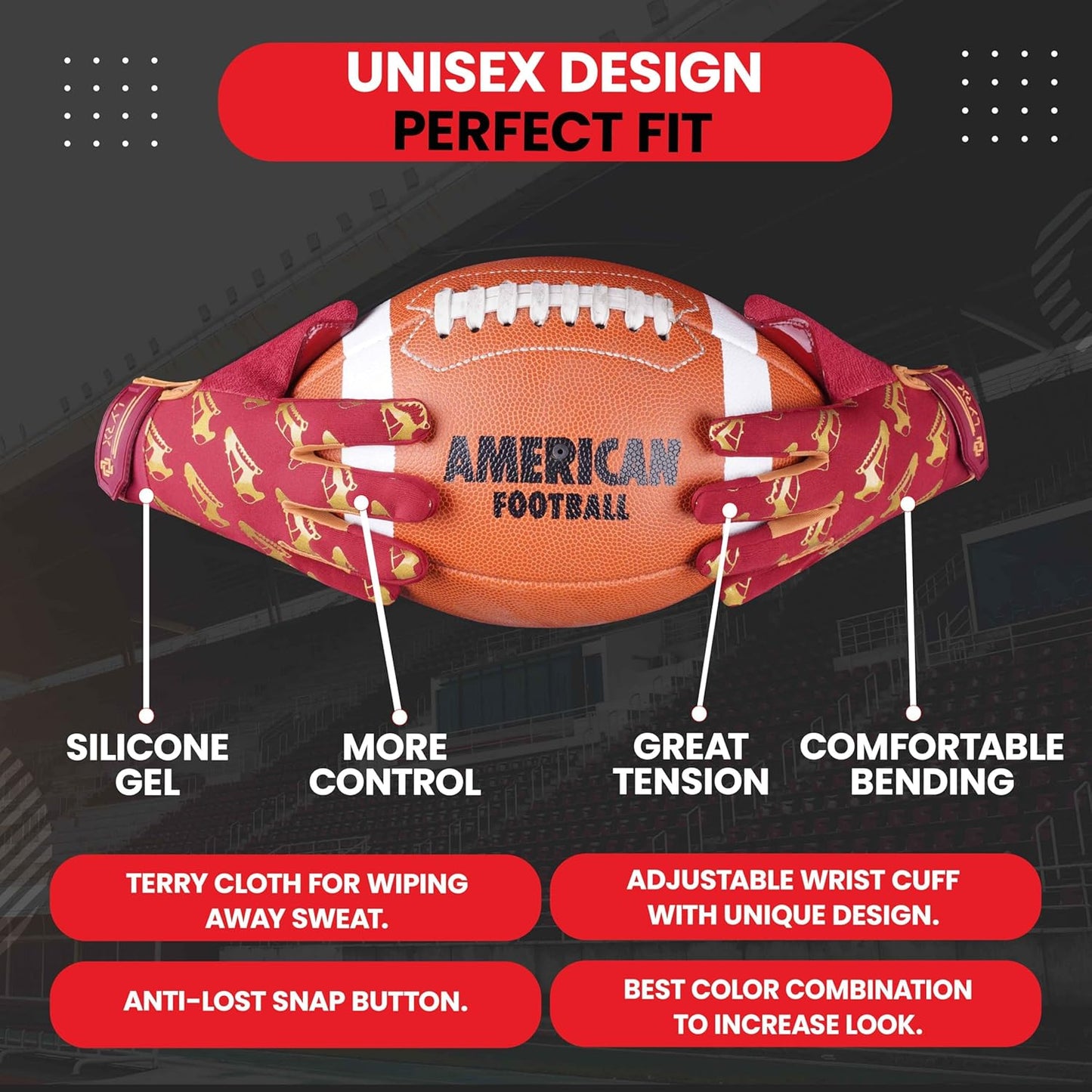 LYRX Kids Football Receiver Gloves: Elevate Your Game with Sticky Wide Performance! Designed for Kids - Experience Comfort and Flexibility with Stretch Fit