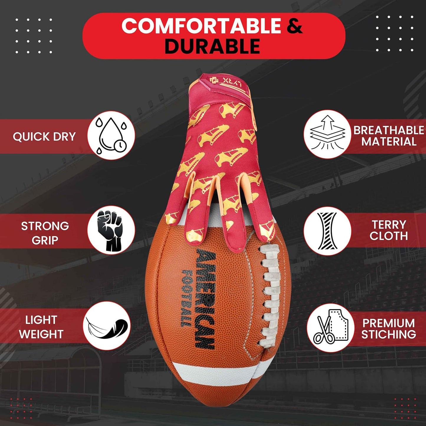 LYRX Kids Football Receiver Gloves: Elevate Your Game with Sticky Wide Performance! Designed for Kids - Experience Comfort and Flexibility with Stretch Fit