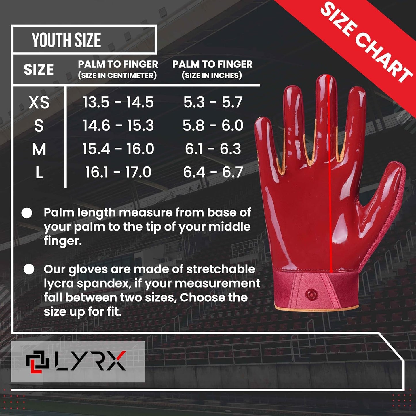 LYRX Kids Football Receiver Gloves: Elevate Your Game with Sticky Wide Performance! Designed for Kids - Experience Comfort and Flexibility with Stretch Fit