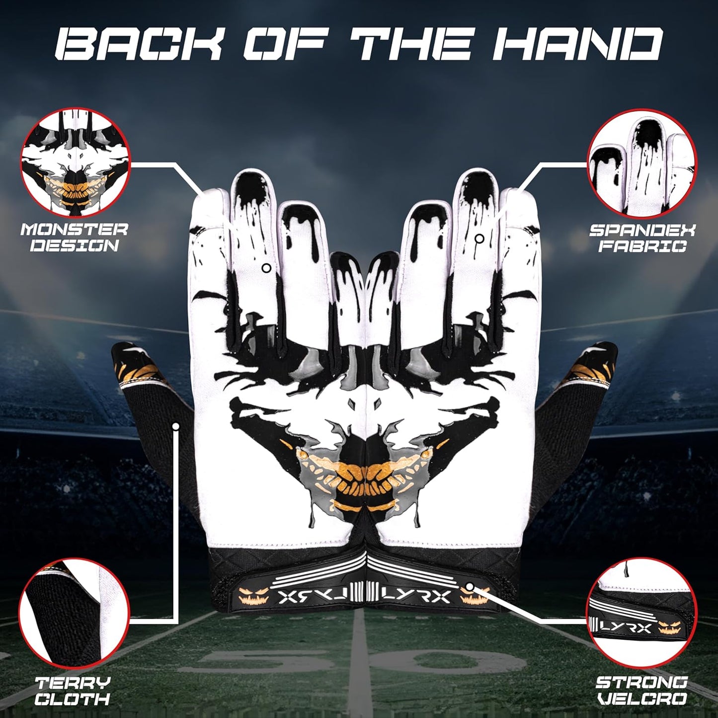 LYRX Kids Football Receiver Gloves: Elevate Your Game with Sticky Wide Performance! Designed for Kids - Experience Comfort and Flexibility with Stretch Fit