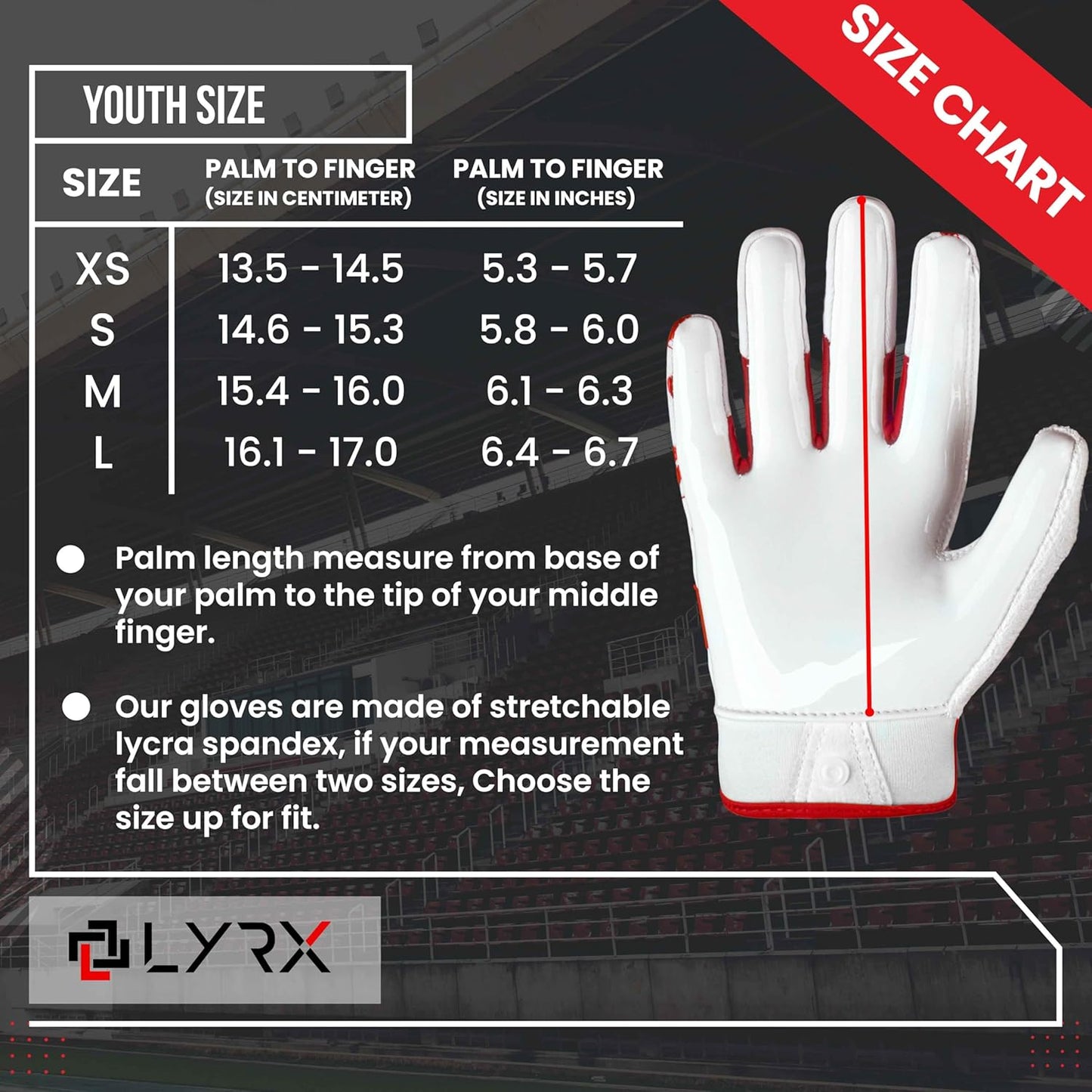 LYRX Kids Football Receiver Gloves: Elevate Your Game with Sticky Wide Performance! Designed for Kids - Experience Comfort and Flexibility with Stretch Fit