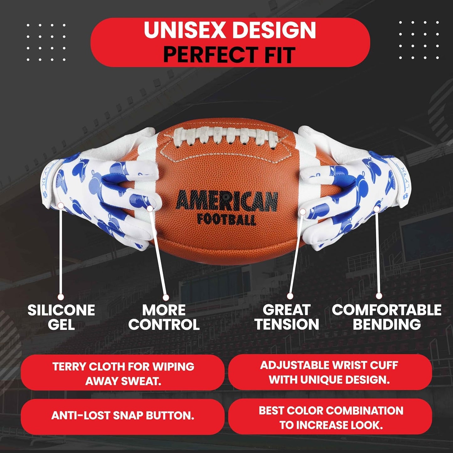 LYRX Kids Football Receiver Gloves: Elevate Your Game with Sticky Wide Performance! Designed for Kids - Experience Comfort and Flexibility with Stretch Fit