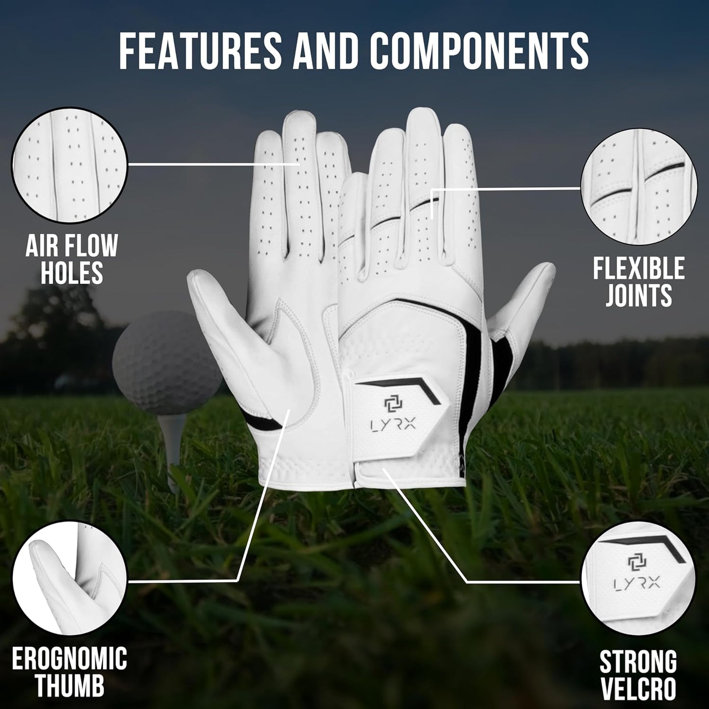 LYRX Pro Series Golf Glove-100% Cabretta Leather with Innovative Elastic Wristband for Peak Performance on The Green