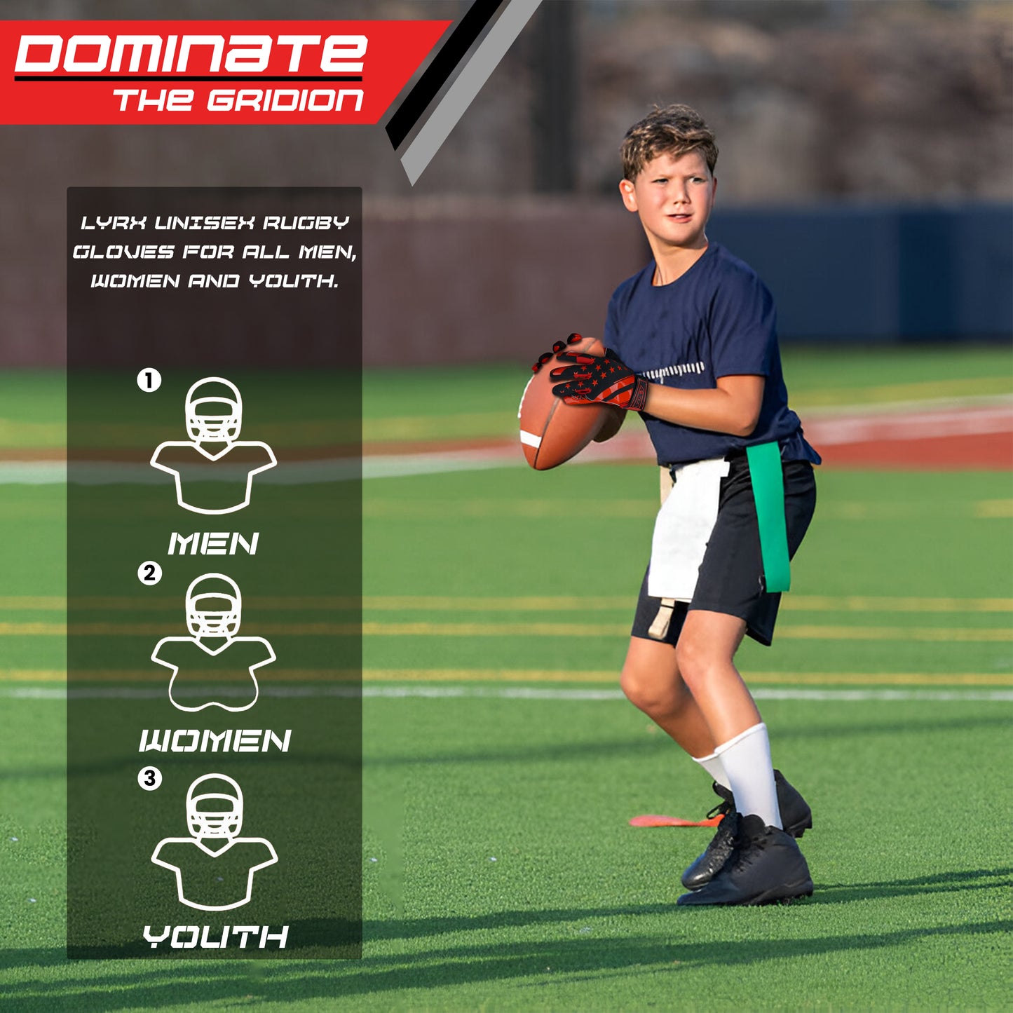 LYRX Kids Football Receiver Gloves: Elevate Your Game with Sticky Wide Performance! Designed for Kids - Experience Comfort and Flexibility with Stretch Fit