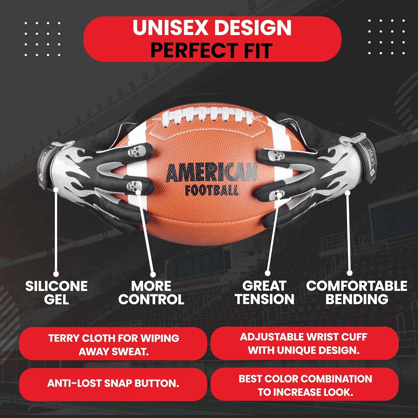 LYRX Kids Football Receiver Gloves: Elevate Your Game with Sticky Wide Performance! Designed for Kids - Experience Comfort and Flexibility with Stretch Fit