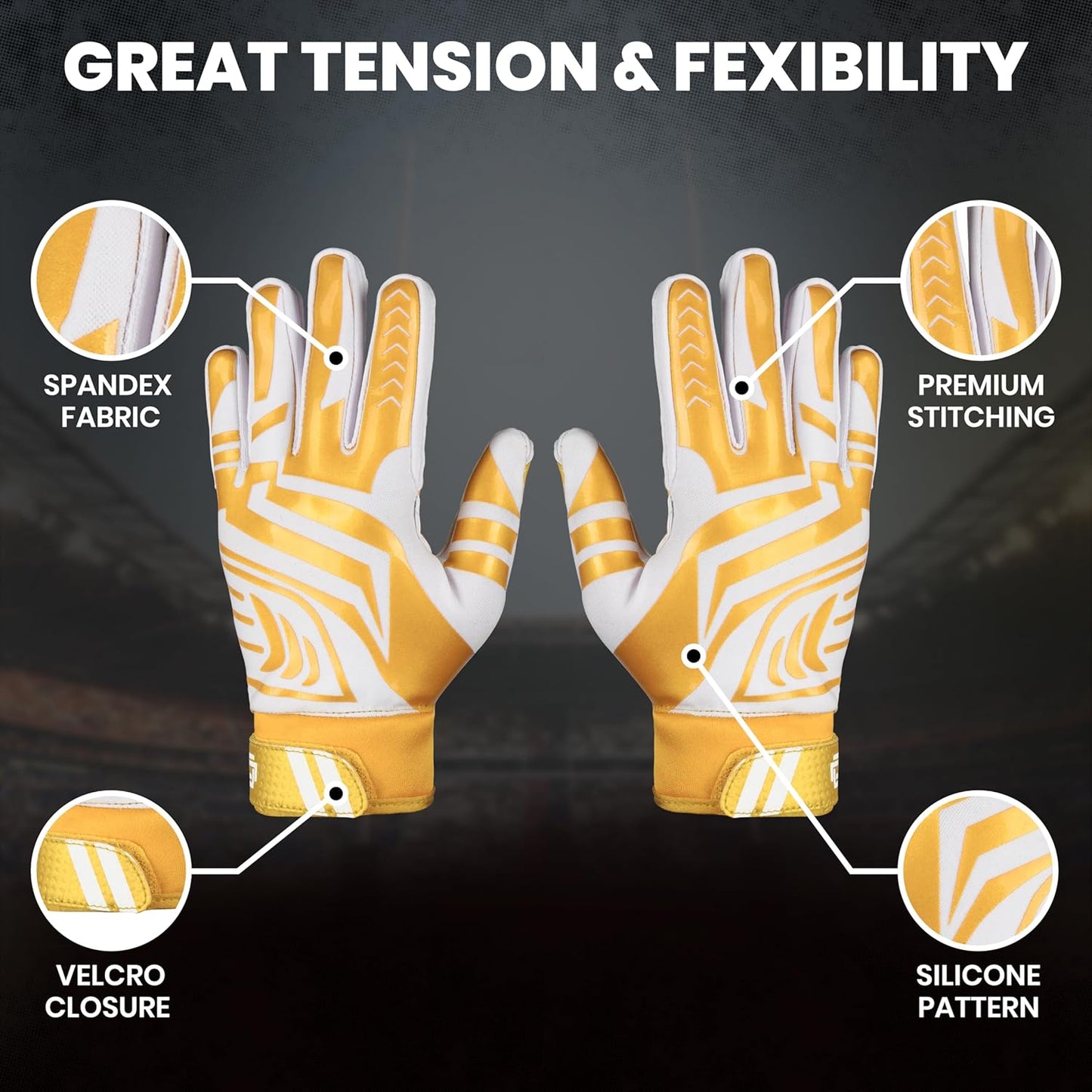 LYRX Professional Football Receiver Gloves with Optimal Silicone Palm Non-Slip Grip Control Ultra-Stick Sports Lightweight Glove and Precision Fit Youth | Adult