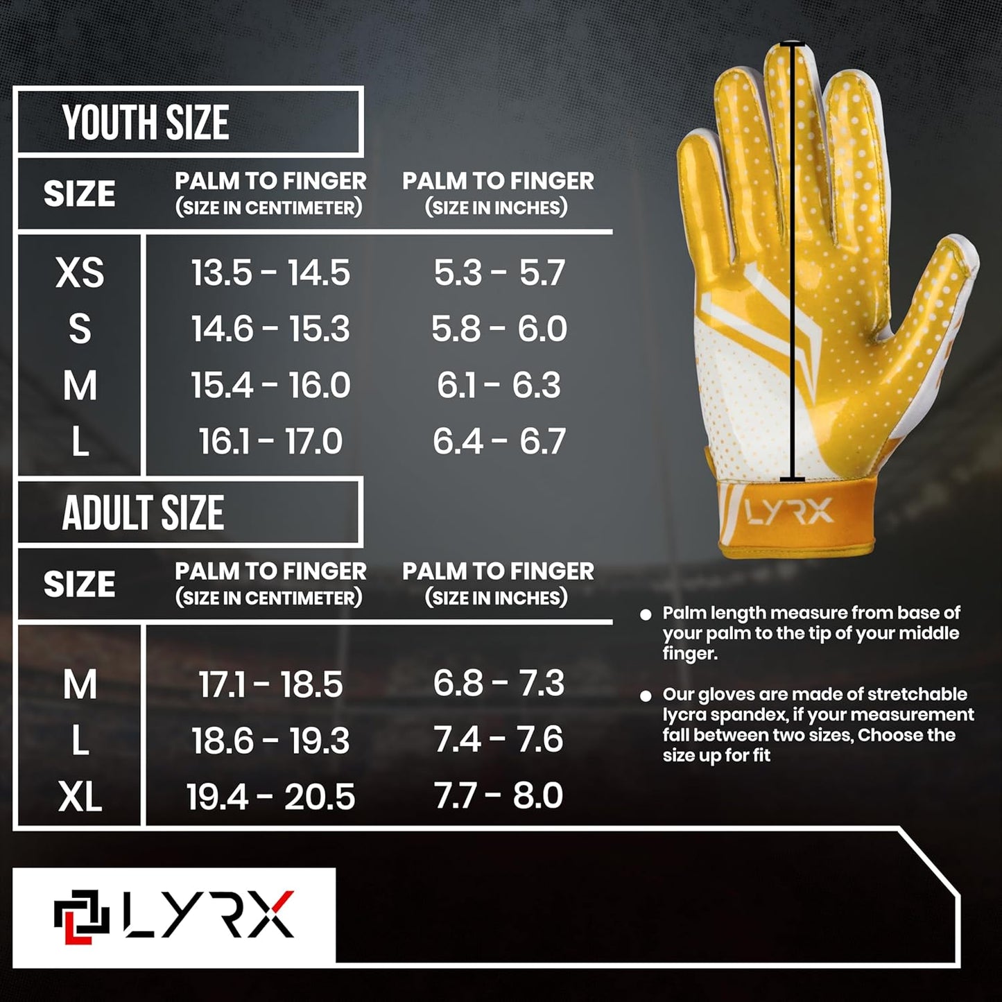 LYRX Professional Football Receiver Gloves with Optimal Silicone Palm Non-Slip Grip Control Ultra-Stick Sports Lightweight Glove and Precision Fit Youth | Adult