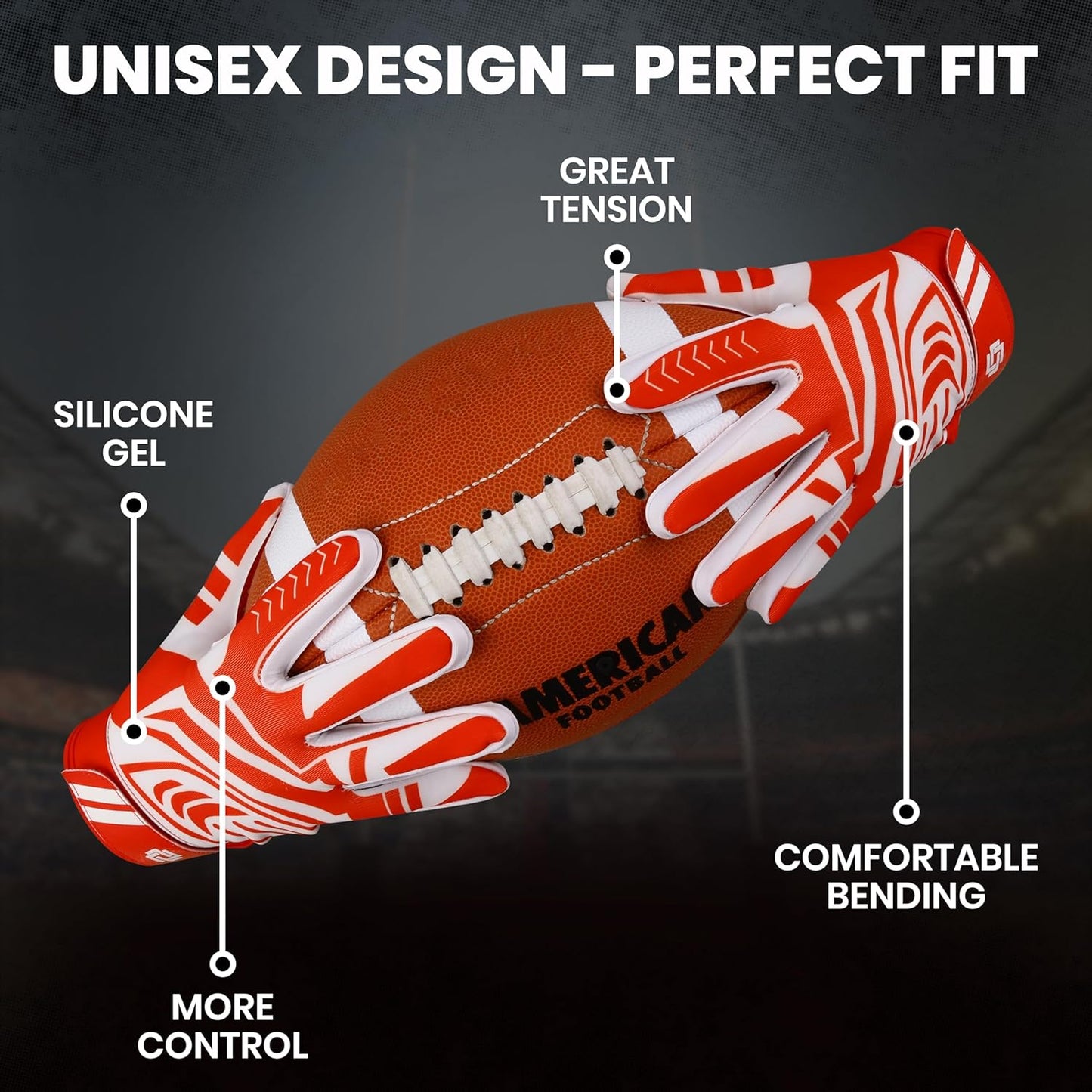 LYRX Professional Football Receiver Gloves with Optimal Silicone Palm Non-Slip Grip Control Ultra-Stick Sports Lightweight Glove and Precision Fit Youth | Adult