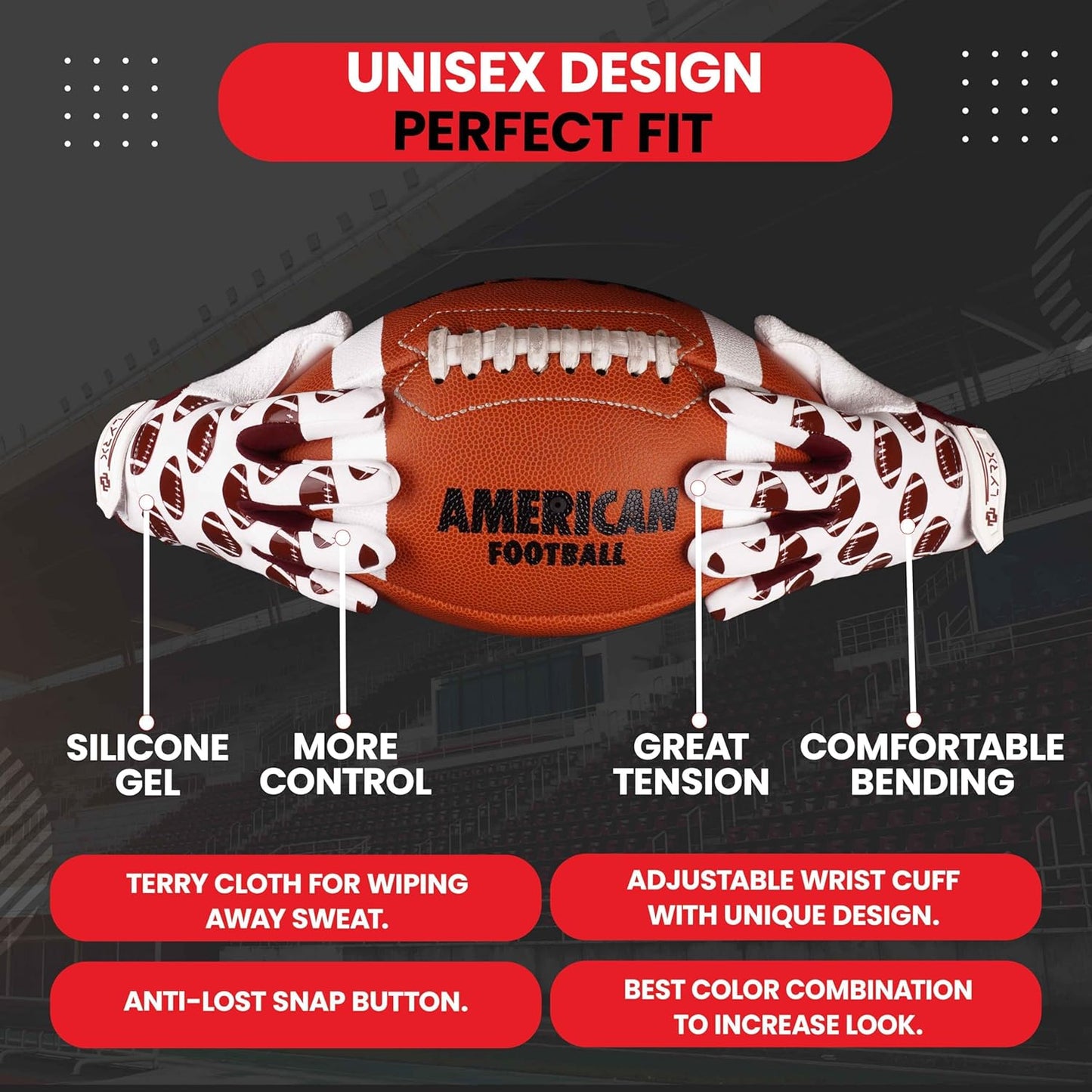 LYRX Kids Football Receiver Gloves: Elevate Your Game with Sticky Wide Performance! Designed for Kids - Experience Comfort and Flexibility with Stretch Fit